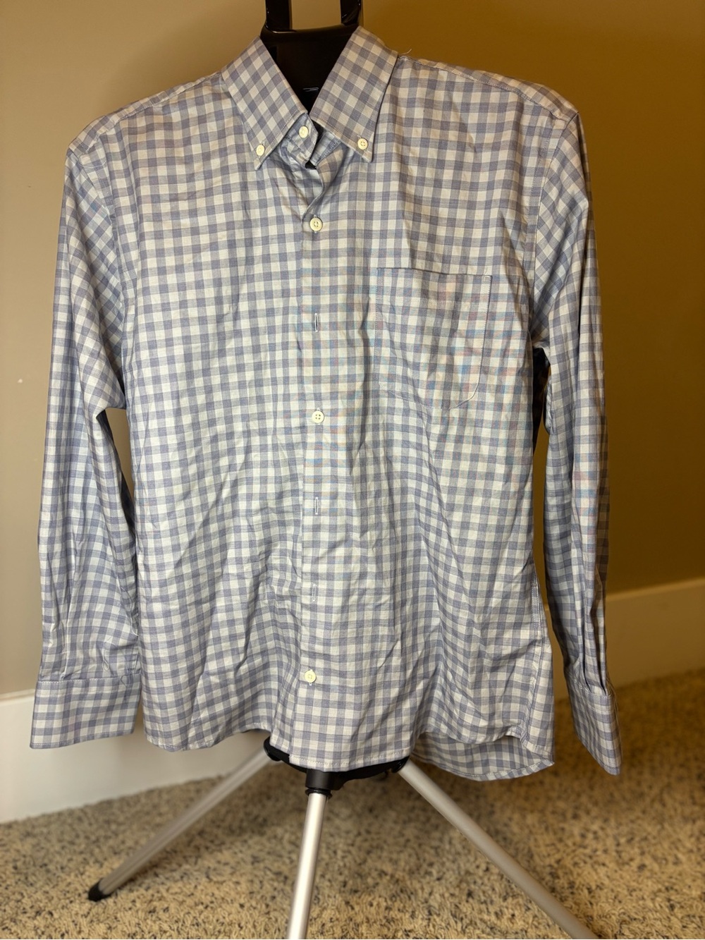 Peter Millar Men’s Medium Blue Gingham Stretch Button Down Shirt Long Sleeve